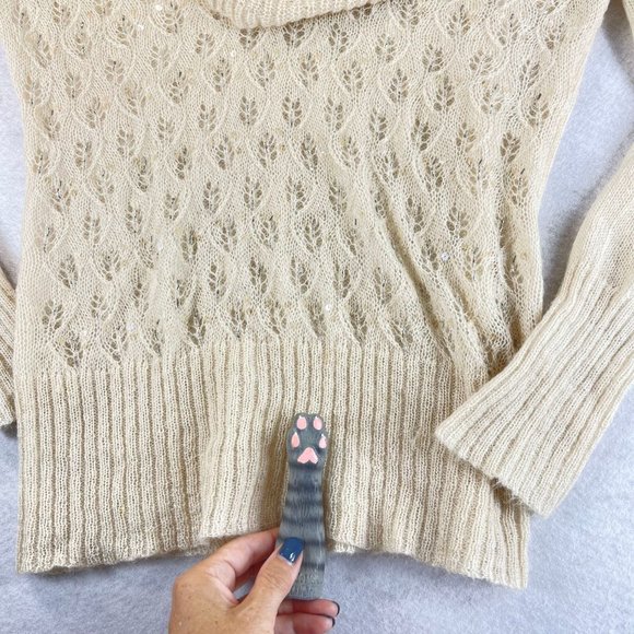 THE LOFT Womens L Cream Soft Knit Crochet Cowl Neck Long Sleeve Sweater Top - Picture 6 of 12
